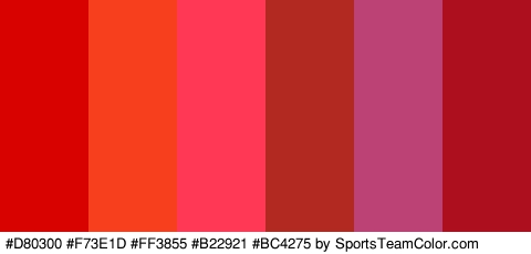 #D80300 #F73E1D #FF3855 #B22921 #BC4275 #AD0F1F Colors