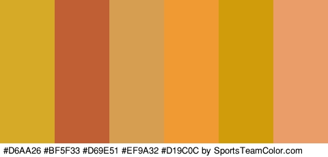 #D6AA26 #BF5F33 #D69E51 #EF9A32 #D19C0C #EA9D69 Colors