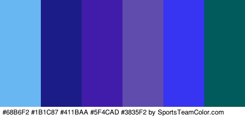 #68B6F2 #1B1C87 #411BAA #5F4CAD #3835F2 #015A5B Colors