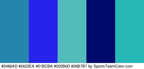 #2486AD #2623EA #51BCBA #020B6D #26B7B7 Colors