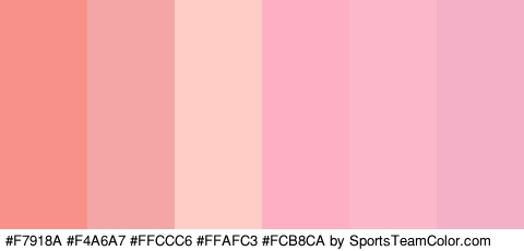 #F7918A #F4A6A7 #FFCCC6 #FFAFC3 #FCB8CA #F4B0C7 Colors