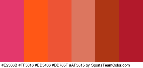 #E2386B #FF5816 #ED5436 #DD765F #AF3615 #B21A2C Colors