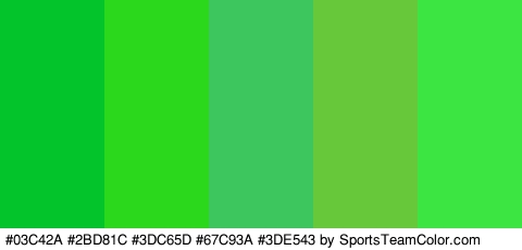 #03C42A #2BD81C #3DC65D #67C93A #3DE543 Colors