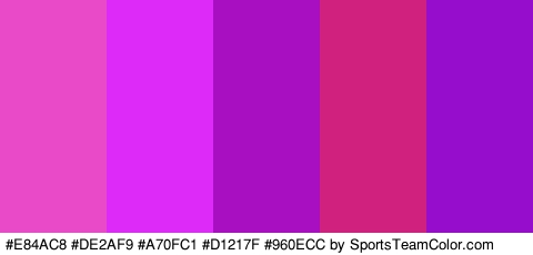 #E84AC8 #DE2AF9 #A70FC1 #D1217F #960ECC Colors