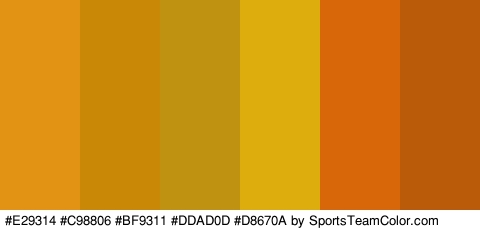 #E29314 #C98806 #BF9311 #DDAD0D #D8670A #BA5B09 Colors