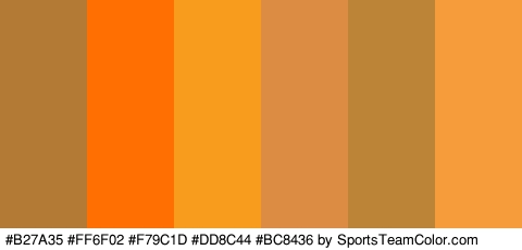 #B27A35 #FF6F02 #F79C1D #DD8C44 #BC8436 #F79C3B Colors