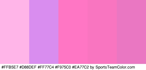 #FFB5E7 #D88DEF #FF77C4 #F975C0 #EA77C2 Colors