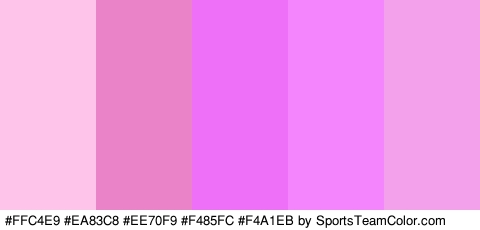 #FFC4E9 #EA83C8 #EE70F9 #F485FC #F4A1EB Colors