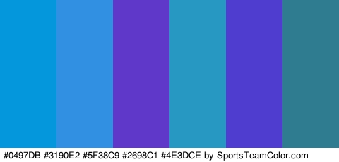 #0497DB #3190E2 #5F38C9 #2698C1 #4E3DCE #2F7C91 Colors