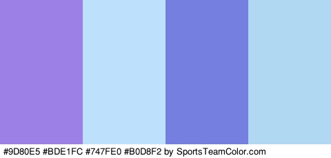 #9D80E5 #BDE1FC #747FE0 #B0D8F2 Colors