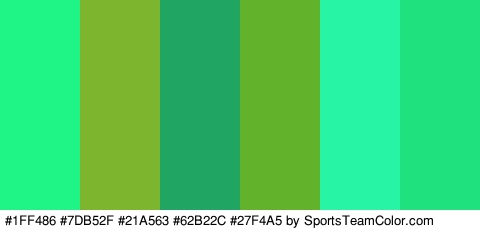 #1FF486 #7DB52F #21A563 #62B22C #27F4A5 #1FE27E Colors