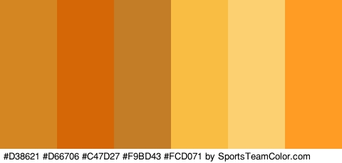 #D38621 #D66706 #C47D27 #F9BD43 #FCD071 #FF9C23 Colors