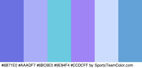 #6B71E0 #AAADF7 #6BC9E0 #9E84F4 #CCDCFF #62A2D6 Colors