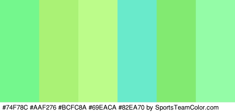 #74F78C #AAF276 #BCFC8A #69EACA #82EA70 #94FCA6 Colors