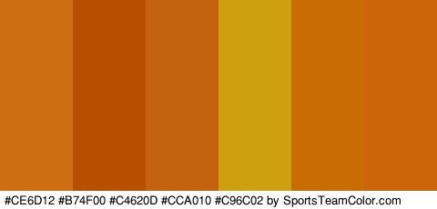 #CE6D12 #B74F00 #C4620D #CCA010 #C96C02 #CC640A Colors