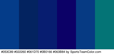 #053C89 #022260 #061D70 #0B0166 #063B84 #057477 Colors