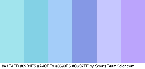 #A1E4ED #82D1E5 #A4CEF9 #8598E5 #C6C7FF #BAA4FC Colors