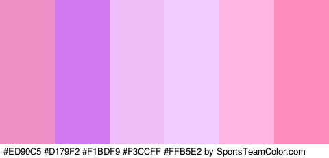 #ED90C5 #D179F2 #F1BDF9 #F3CCFF #FFB5E2 #FF8EBF Colors