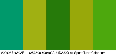 #00996B #A0AF11 #257A09 #98A80A #4DA80D Colors