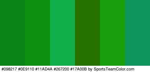 #098217 #0E9110 #11AD4A #267200 #17A00B #0D935B Colors