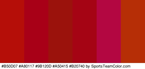 #B50D07 #A80117 #9B120D #A50415 #B20740 #B52E05 Colors