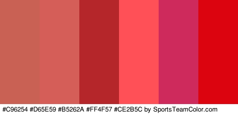 #C96254 #D65E59 #B5262A #FF4F57 #CE2B5C #DB040F Colors