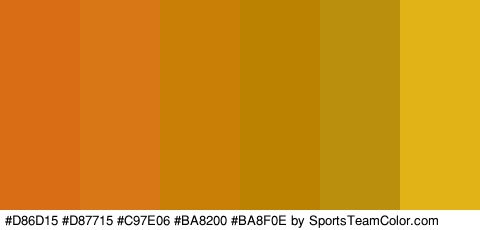 #D86D15 #D87715 #C97E06 #BA8200 #BA8F0E #E2B316 Colors