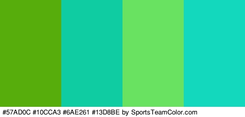 #57AD0C #10CCA3 #6AE261 #13D8BE Colors