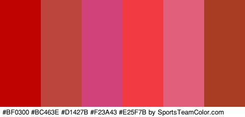 #BF0300 #BC463E #D1427B #F23A43 #E25F7B #A83D23 Colors