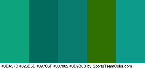 #0DA37D #026B5D #097C6F #307002 #0D9B8B Colors