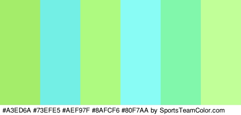 #A3ED6A #73EFE5 #AEF97F #8AFCF6 #80F7AA #C1FF99 Colors