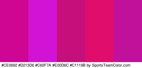 #CE0692 #D213D6 #C60F7A #E00D6C #C1119B Colors