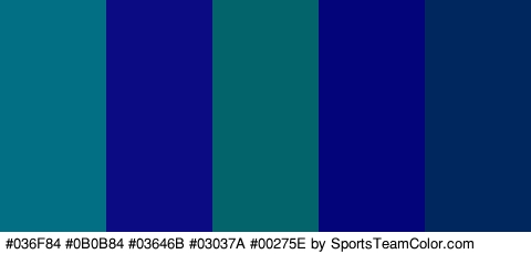 #036F84 #0B0B84 #03646B #03037A #00275E Colors