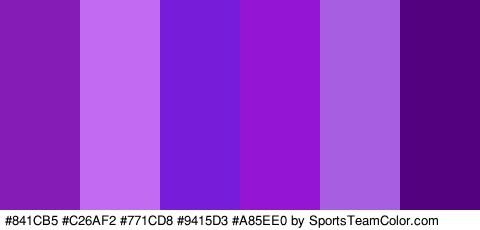 #841CB5 #C26AF2 #771CD8 #9415D3 #A85EE0 #53017F Colors