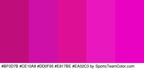 #BF0D7B #CE10A8 #DD0F95 #E817BE #EA02C3 Colors