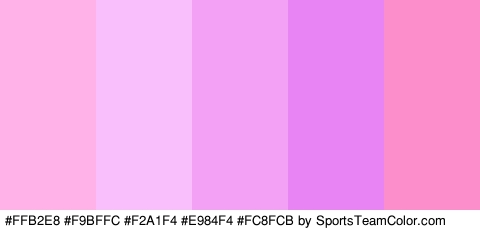 #FFB2E8 #F9BFFC #F2A1F4 #E984F4 #FC8FCB Colors