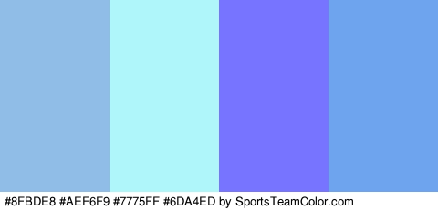 #8FBDE8 #AEF6F9 #7775FF #6DA4ED Colors