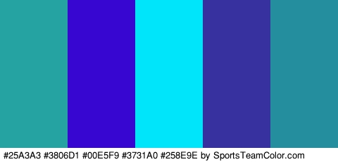 #25A3A3 #3806D1 #00E5F9 #3731A0 #258E9E Colors