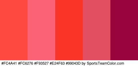 #FC4A41 #FC6276 #F93527 #E24F63 #99043D Colors