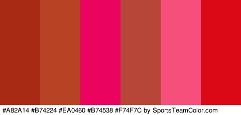 #A82A14 #B74224 #EA0460 #B74538 #F74F7C #DB0816 Colors