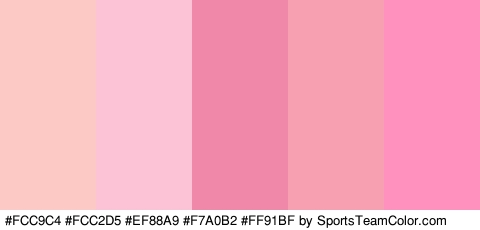 #FCC9C4 #FCC2D5 #EF88A9 #F7A0B2 #FF91BF Colors