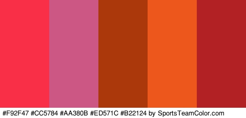 #F92F47 #CC5784 #AA380B #ED571C #B22124 Colors