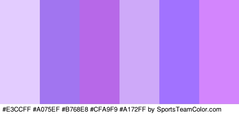 #E3CCFF #A075EF #B768E8 #CFA9F9 #A172FF #D285FC Colors