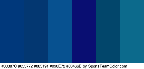 #00387C #033772 #085191 #090E72 #03466B #0C6A8C Colors