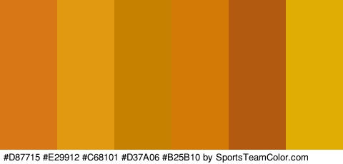 #D87715 #E29912 #C68101 #D37A06 #B25B10 #E0AD04 Colors