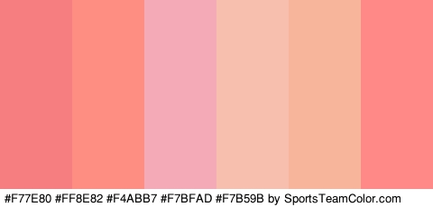 #F77E80 #FF8E82 #F4ABB7 #F7BFAD #F7B59B #FF8987 Colors