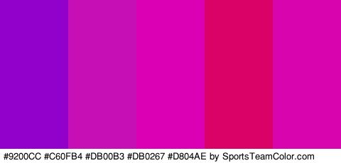 #9200CC #C60FB4 #DB00B3 #DB0267 #D804AE Colors