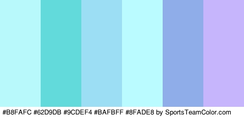 #B8FAFC #62D9DB #9CDEF4 #BAFBFF #8FADE8 #C6B5FC Colors