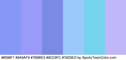 #8598F7 #9A9AF9 #7B8BE5 #9CC9FC #76D3ED #BFB7F7 Colors