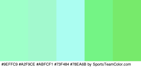 #9EFFC9 #A2F9CE #ABFCF1 #73F484 #78EA6B Colors